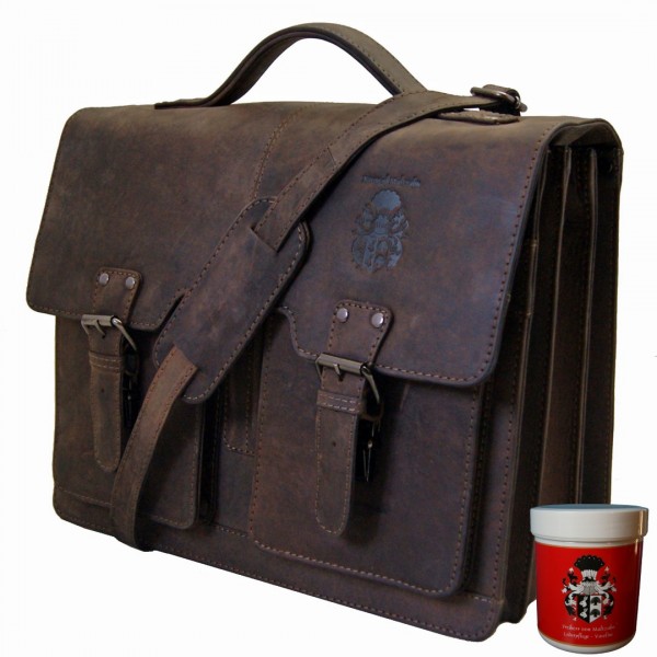 Eine gut ausgestattete Aktentasche für Herren mit Schultergurt. Eine gut ausgestattete Aktentasche für Herren mit Schultergurt.